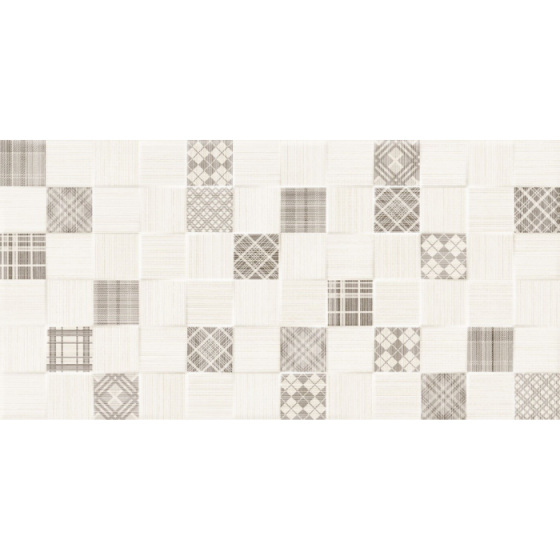 Ανάγλυφο κεραμικό πλακάκι τοίχου με γεωμετρικά μοτίβα cubik και μπεζ ματ φινίρισμα από τη σειρά Tessile της KEROS.